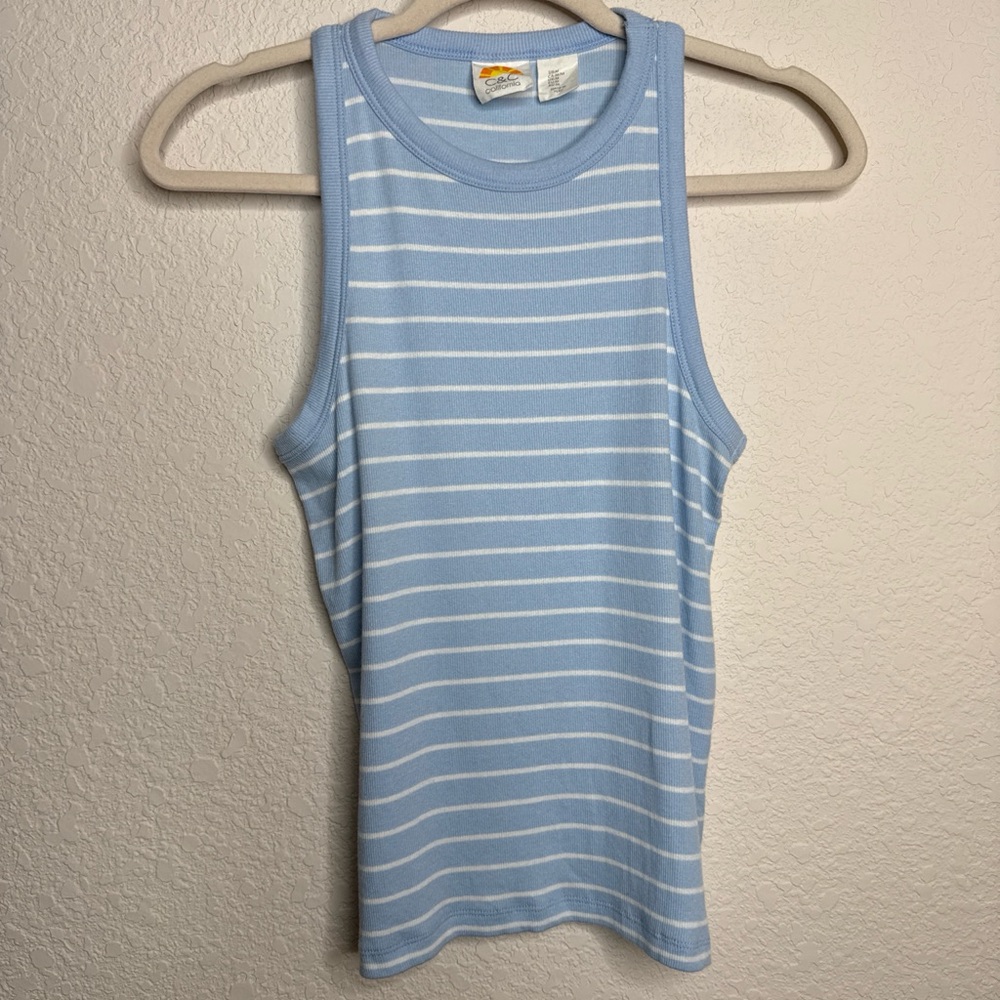 C & C California ribbed stretchy blue and white striped tank top Size M #striped